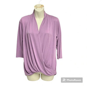 Ruff Hewn Grey. Purple 3/4 sleeve size small top faux wrap style